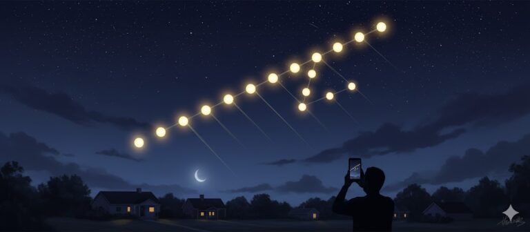 Twelve glowing orbs in diagonal and triangular formations over a Louisiana house at night.