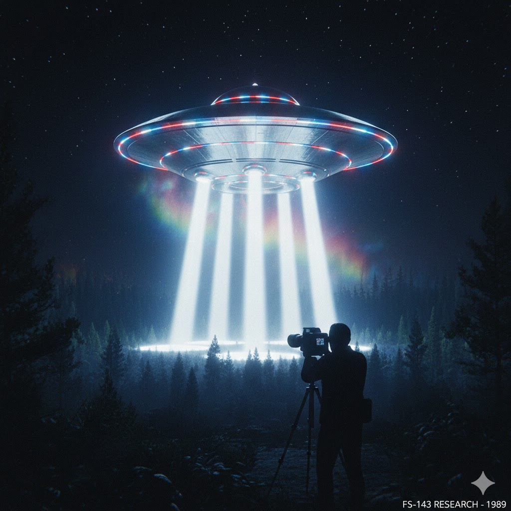 1989 Nashville UFO Photos: FS-143 saucer-shaped craft with downward light columns as reported by Commander Graham Bethune.