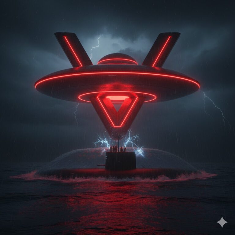 1989 USS Memphis UFO: A massive red-glowing V-shaped craft hovering over the surfaced nuclear submarine SSN-698.
