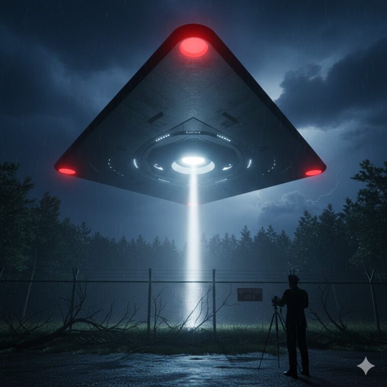 1993 RAF Cosford and Shawbury UFO sighting: A large triangular craft with red perimeter lights throwing a search beam over a military base fence