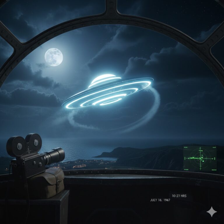 1978 Kaikoura UFO encounter: A bright spinning sphere with lateral lines as seen from the cockpit of an Argosy aircraft.