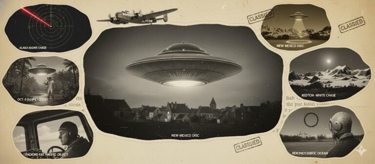 January 1955 UFO archive - USAF B-25 disc sighting and Brazil humanoid encounter illustration