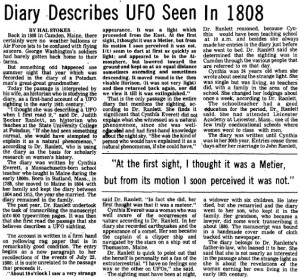 diary describes ufo seen in 1808 body - courier freeman 3-28-1978