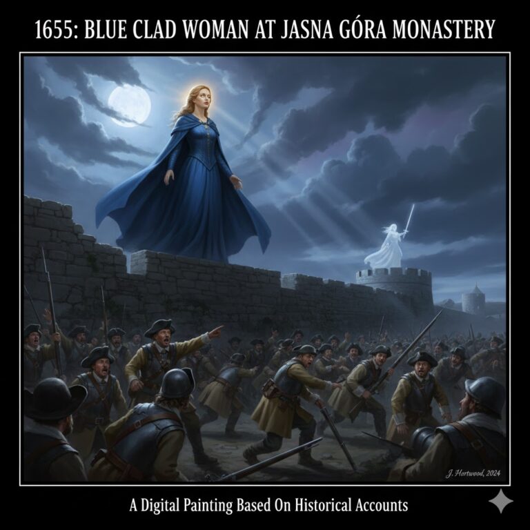 "Depiction of the Blue Clad Woman at Jasna Góra Monastery during the 1655 siege".