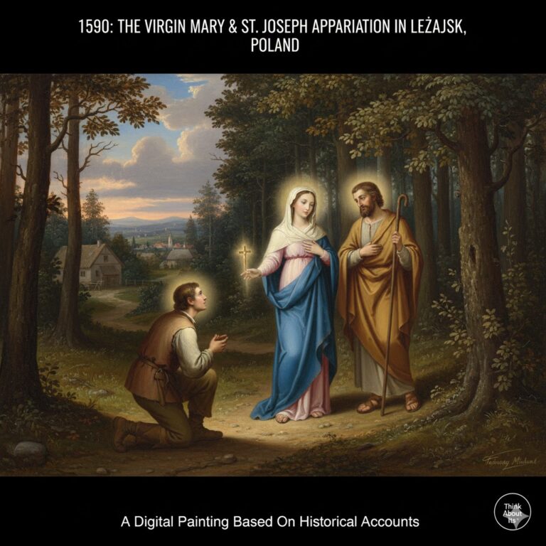 Historical depiction of the 1590 religious apparition in Leżajsk, Poland.