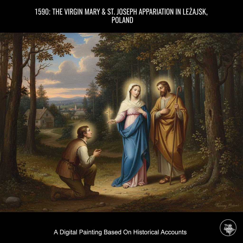 Historical depiction of the 1590 religious apparition in Leżajsk, Poland.