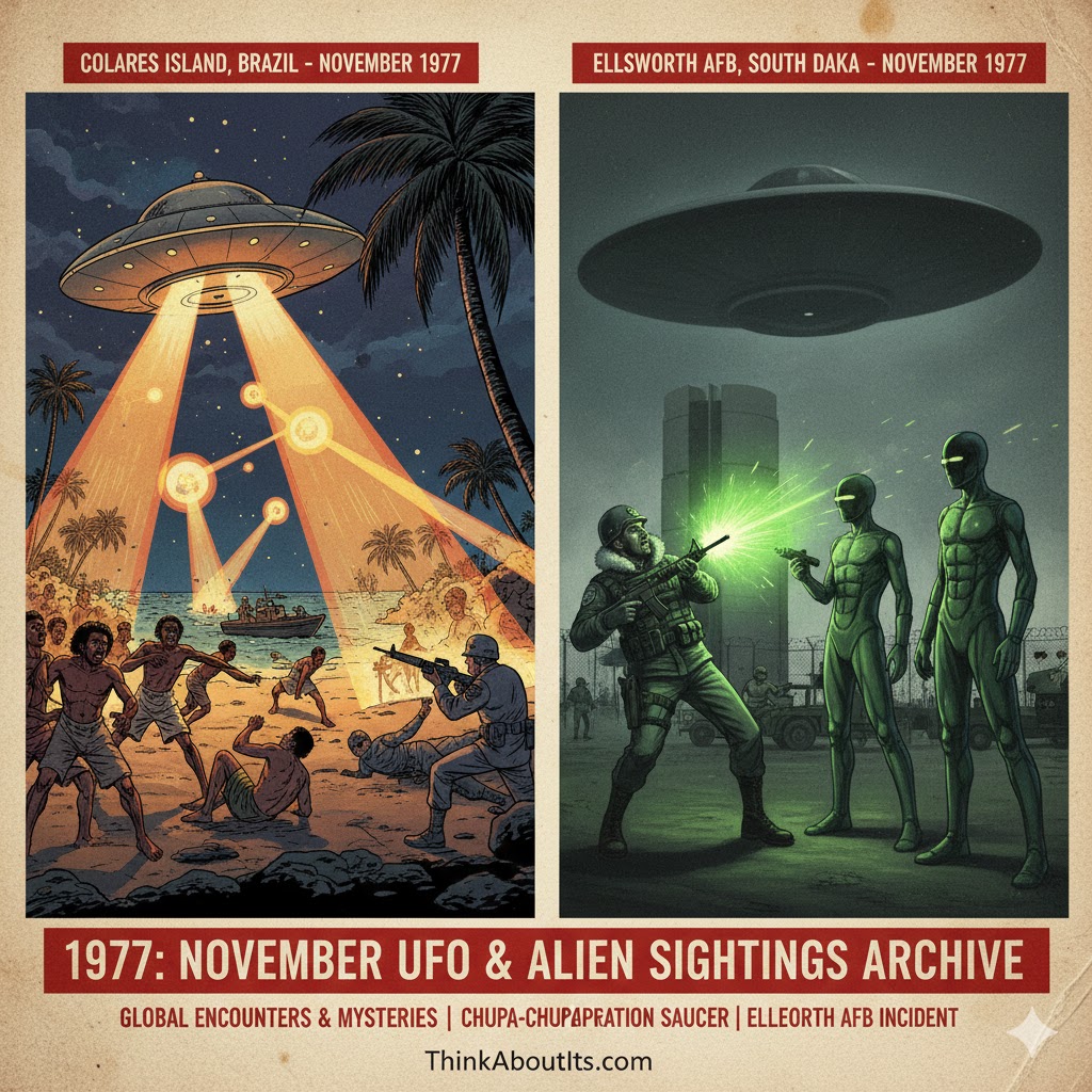 1977 November UFO sightings archive featuring Colares Operation Saucer and Ellsworth AFB.