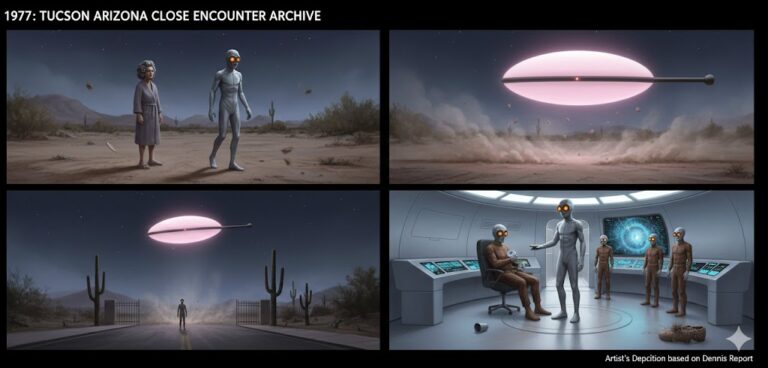 1977 Tucson Arizona Close Encounter witness with telepathic entity Onleel and pink-topped UFO near VA hospital