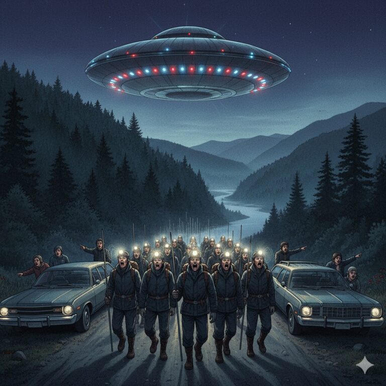 1973 Kent Connecticut Sighting large oval UFO and chanting hikers with miner hats on Schaghticoke Road