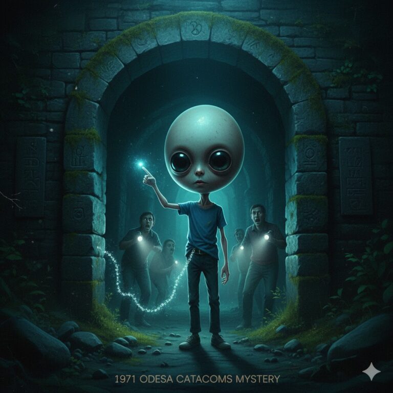 1971 Odesa Ukraine Strange Happenings hybrid child at the entrance of the catacombs