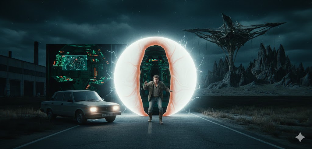 Illustration of the 1989 Kharkiv Ukraine UFO abduction involving Ivan Rybchenko.