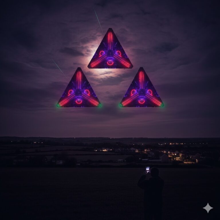 January 2017 Hampshire UFO sighting triangle craft incandescent purple and red lights