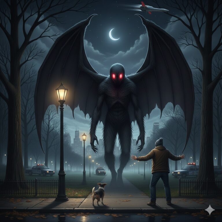 Chicago Mothman sighting 2017 Oz Park winged humanoid ruby red eyes
