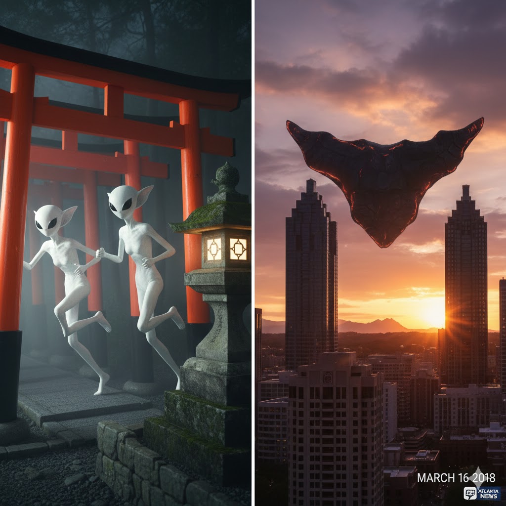 Kyoto shrine humanoid entities and Atlanta bat-shaped UFO sighting, March 2018