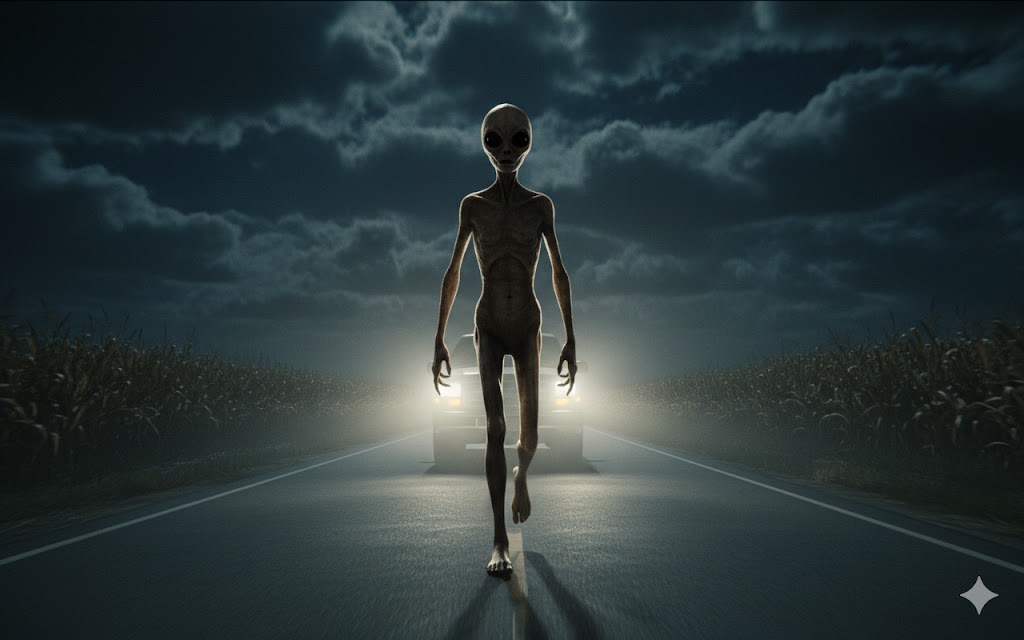 7ft tall tan humanoid encounter in Mount Vernon Ohio, July 2018