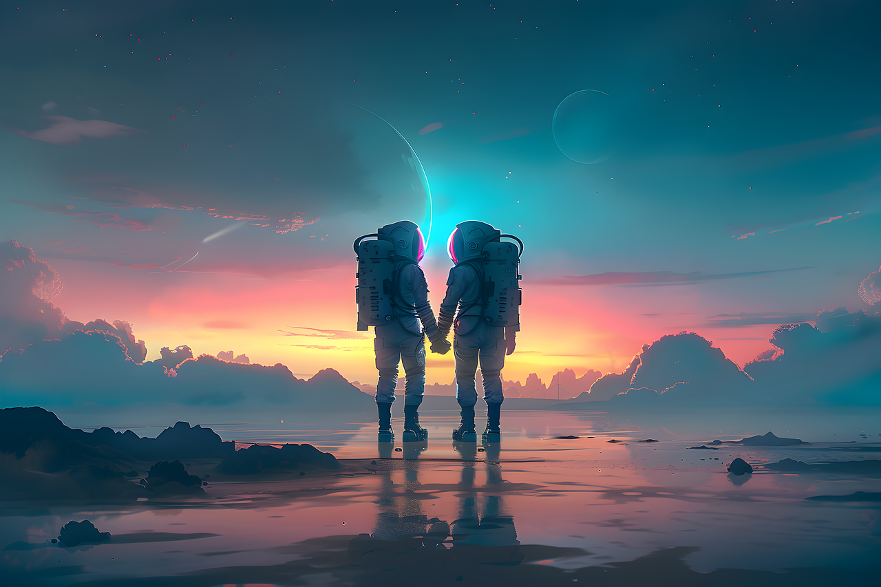 ai generated, astronaut, couple, love, space, universe, galaxy, cosmos, spacesuit, relationship, together, romantic-8918751.jpg