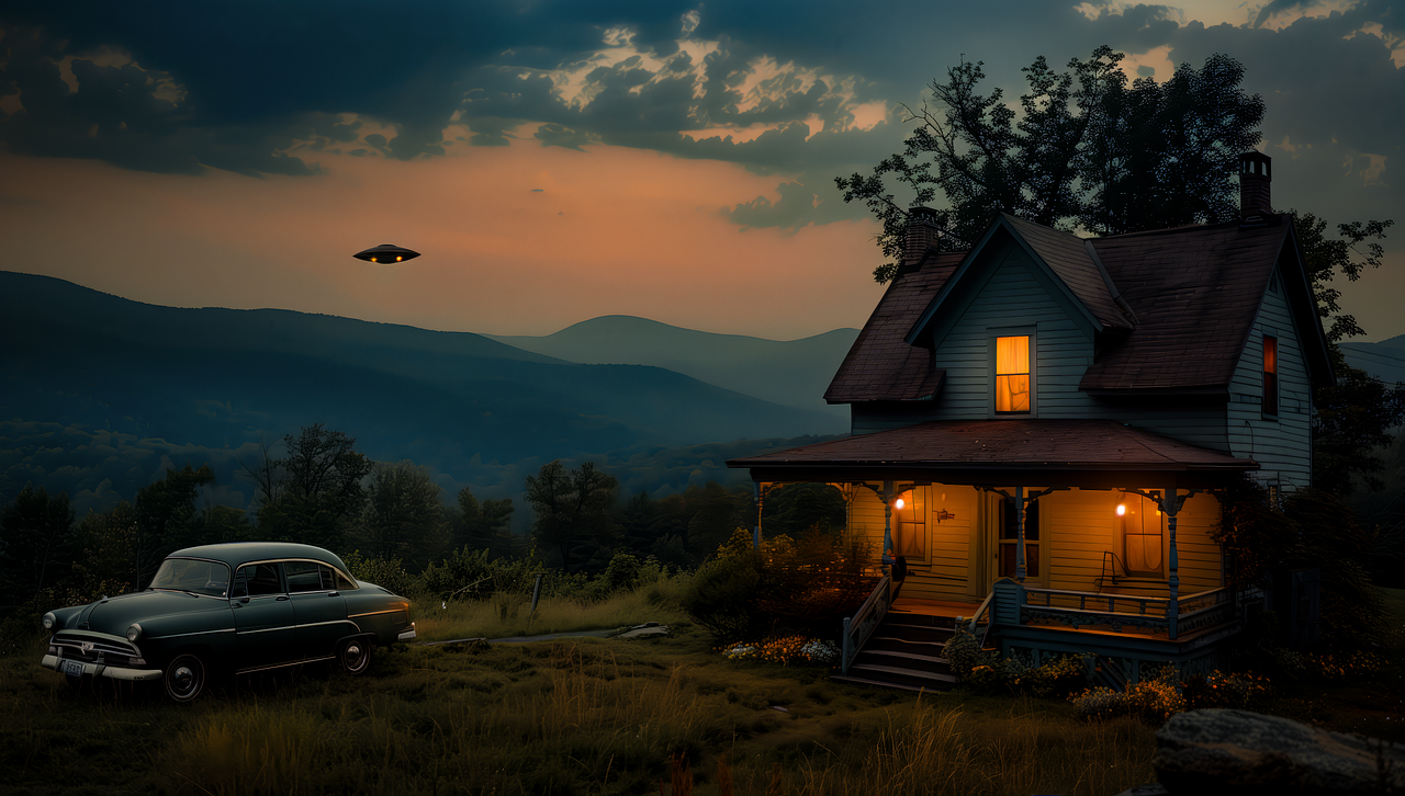 ai generated, ufo, flying saucer, spaceship, alien, space, extraterrestrial, spacecraft, sci-fi, science fiction, abduction, night, universe, sighting, rural-8992232.jpg