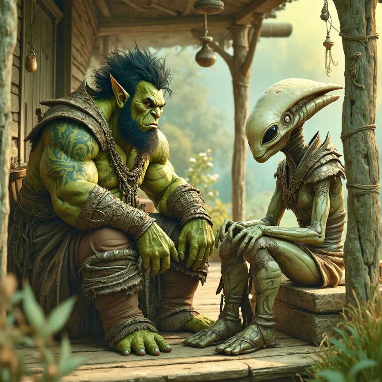 orc, alien, warriors, talking, porch, ai generated, fiction, characters-9093828.jpg