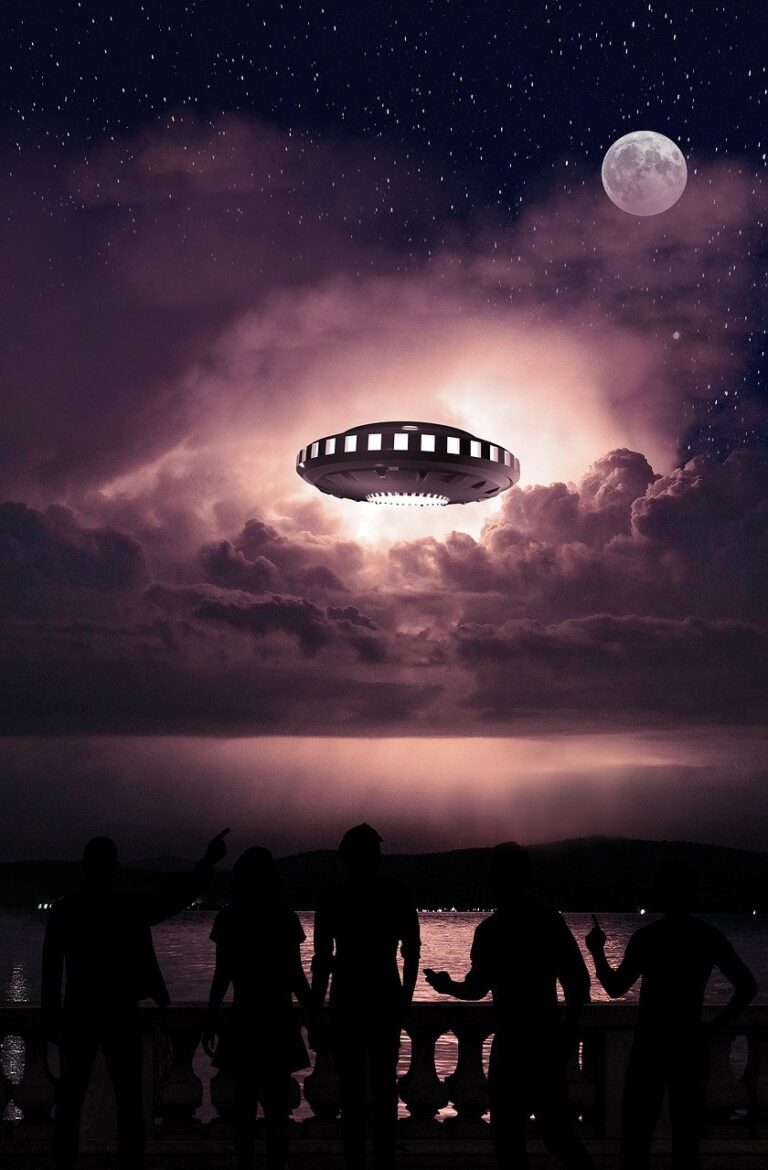 science fiction, flying saucer, ufo, aliens, contact, observation, nature, astonishment, people, crowd, night, sky, moon, stars, night sky, phone wallpaper, avalon art-6848925.jpg
