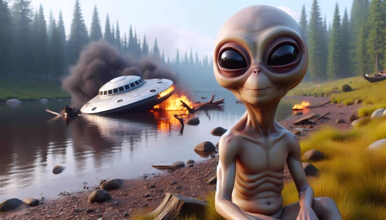 ufo, crash, river, harmless, alien, universe, flying, machine, technology, accident, fire, ai generated-9460136.jpg