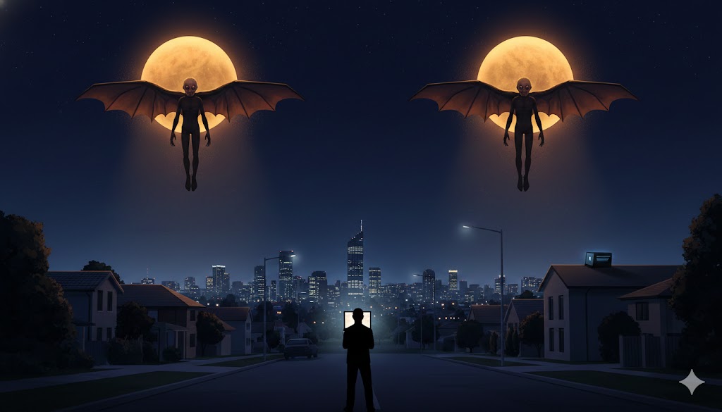 2019 Brisbane Australia UFO Encounter: Winged Hominid Entities.