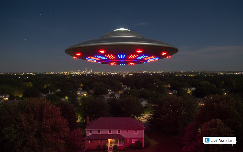 Stationary saucer shaped UFO with rotating red and blue lights Alexandria Virginia 2013