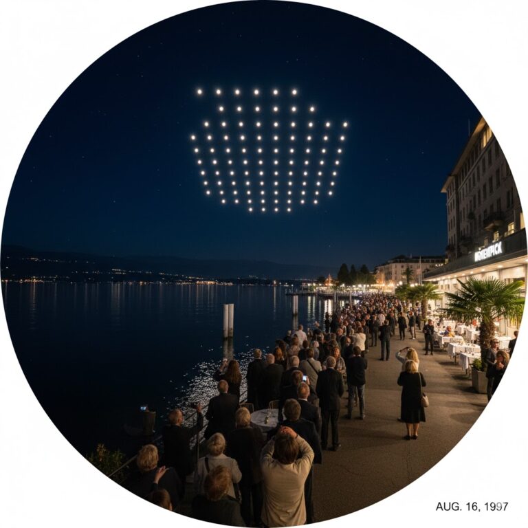 1997 Lausanne Switzerland UFO sighting 20 lights in formation over Lake Geneva