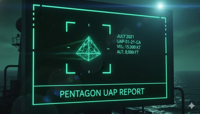 Artistic representation of a military radar screen tracking a UAP, reflecting the June 2021 Pentagon report findings.
