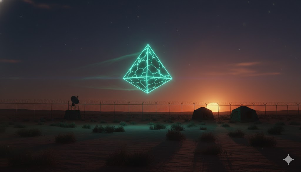 Artistic rendering of a UAP over the New Mexico desert, representing the July 2022 Roswell 75th Anniversary sightings.