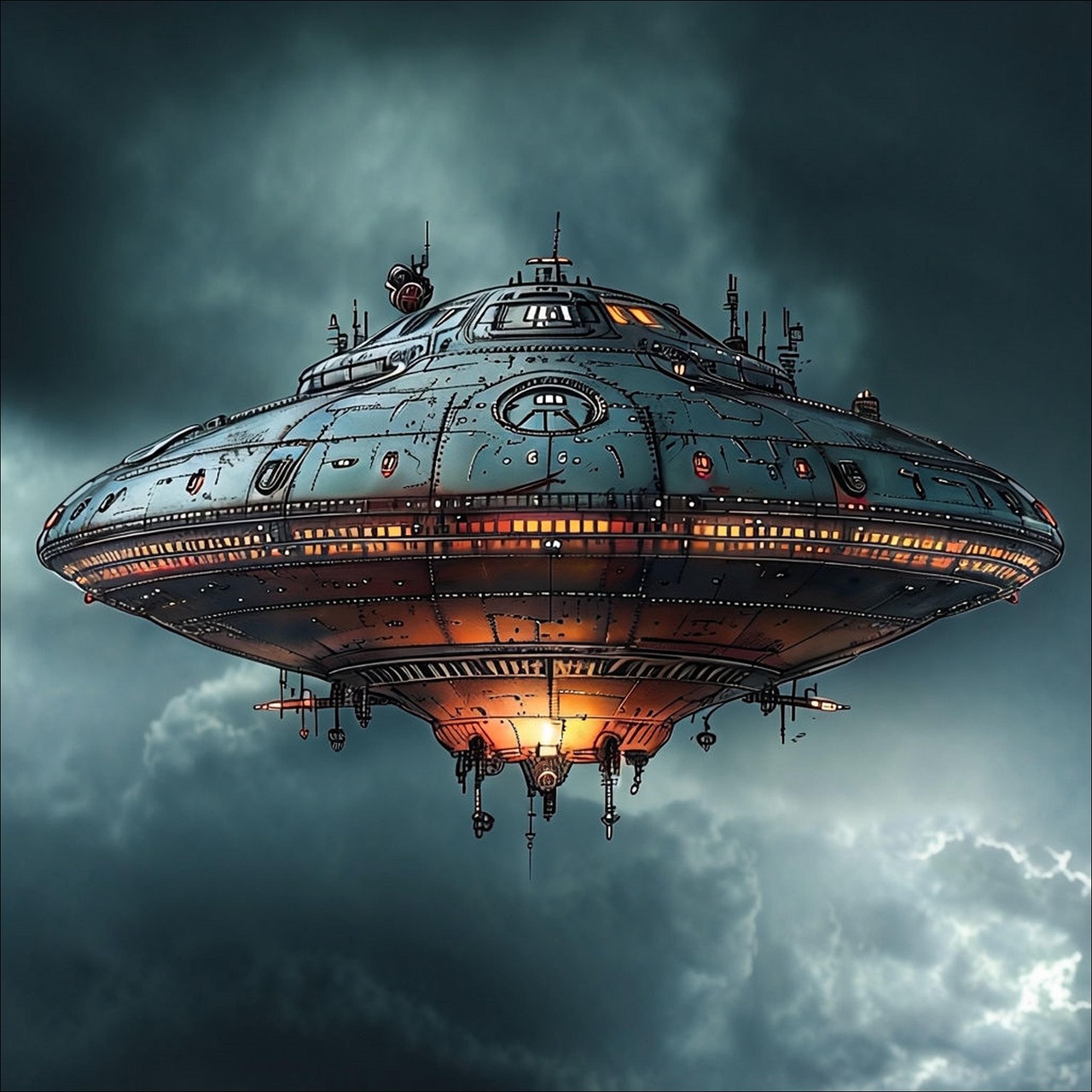ai generated, ufo, spaceship, science fiction, extraterrestrial, fantasy, space, flying saucer, universe, spacecraft, futuristic, dieselpunk, steampunk, atompunk-9059391.jpg